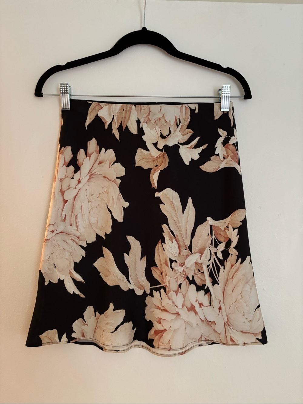 Aritzia Black Mini Skirt with Blush Floral Print